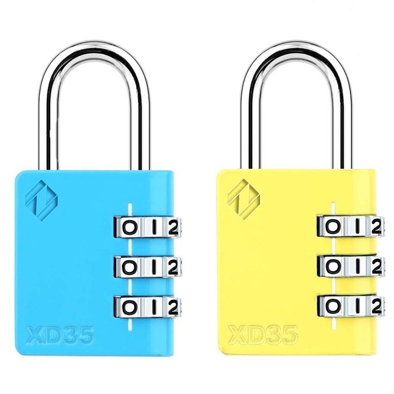 Zarker XD35 Combination Lock, 3-Digit Padlock for School Gym Sports LockerLock, Fence, Toolbox, Case, Hasp Storage (2-Pack, Blue, Yellow) - Image 1